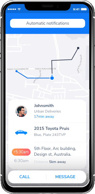 Notifications automatiques sur téléphone portable de chauffeur